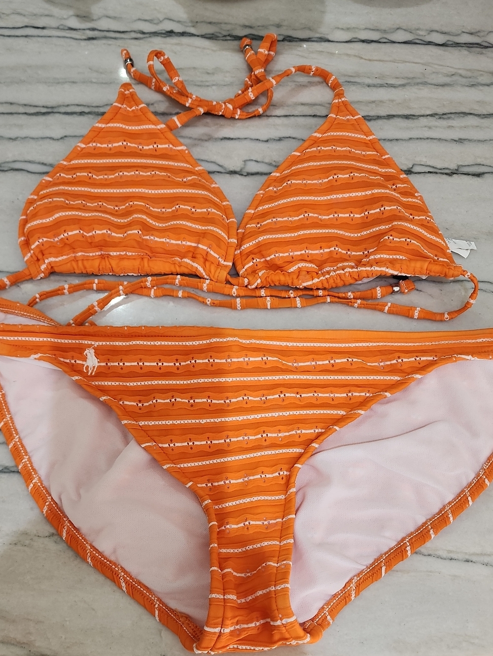 Woman's Large Ralph Lauren Orange Stripe Two-Piece Swim Bikini